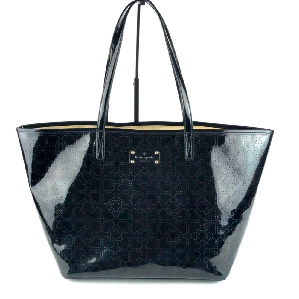 Kate Spade Black Tote Bag Glossy Patent Leather Large Shopper Shoulder Handbag